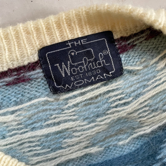 Vintage 80s Woolrich Wool Sheep Fair Isle Sweater M/L Cottagecore Farm Animal - Picture 3 of 6